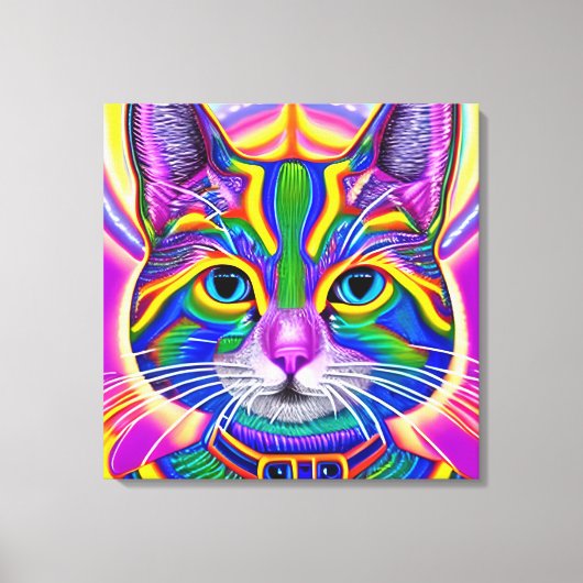 Groen en Blauw Unieke Mystieke Kitty Kat Canvas Afdruk (Voorkant)