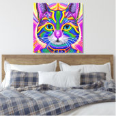 Groen en Blauw Unieke Mystieke Kitty Kat Canvas Afdruk (Insitu (Slaapkamer))