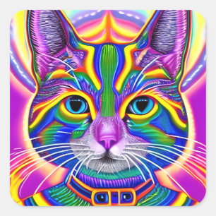 Groen en Blauw Unieke Mystieke Kitty Kat Vierkante Sticker