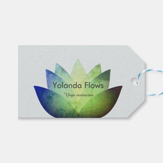 Groen en blauw Visitekaartje met Lotus Flower Cadeaulabel (Voorkant (Horizontaal))