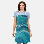 Groen en blauw vloeibaar marmer schort (Gedragen)