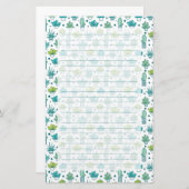 Groen en blauw Waterverf Succulent Patroon Briefpapier (Voorkant / Achterkant)