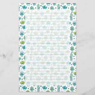 Groen en blauw Waterverf Succulent Patroon Briefpapier