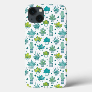 Groen en blauw Waterverf Succulent Patroon iPhone 13 Hoesje