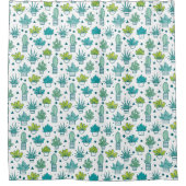 Groen en blauw Waterverf Succulent Patroon Douchegordijn (Voorkant)