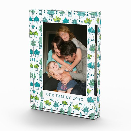 Groen en blauw Waterverf Succulent Patroon Fotoblokken (Rechts)