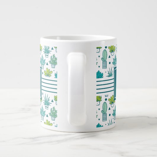 Groen en blauw Waterverf Succulent Patroon Grote Koffiekop (Achterkant)