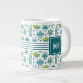 Groen en blauw Waterverf Succulent Patroon Grote Koffiekop (Voorkant rechts)