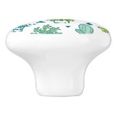 Groen en blauw Waterverf Succulent Patroon Keramische Knop (Zijkant)