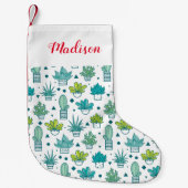 Groen en blauw Waterverf Succulent Patroon Kleine Kerstsok (Voorkant)