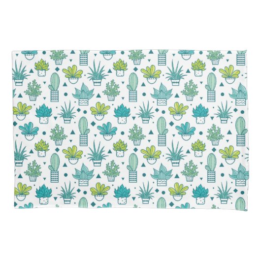 Groen en blauw Waterverf Succulent Patroon Kussensloop (Voorkant-Links)