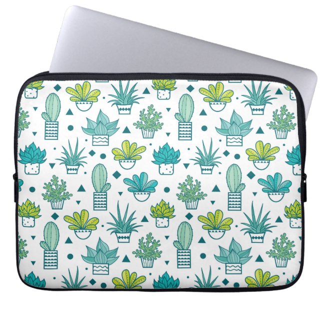Groen en blauw Waterverf Succulent Patroon Laptop Sleeve (Voorkant)