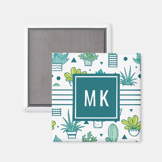 Groen en blauw Waterverf Succulent Patroon Magneet (Voorkant / Achterkant)