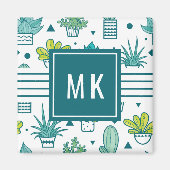 Groen en blauw Waterverf Succulent Patroon Magneet (Voorkant)