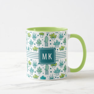 Groen en blauw Waterverf Succulent Patroon Mok