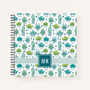 Groen en blauw Waterverf Succulent Patroon Notitieboek