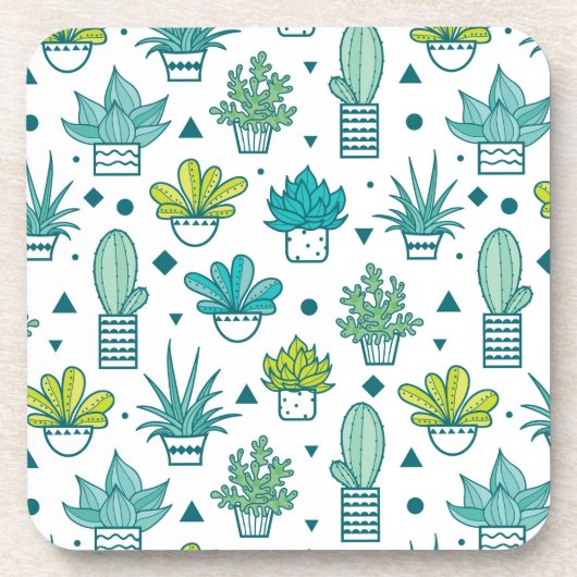 Groen en blauw Waterverf Succulent Patroon Onderzetter (Voorkant)