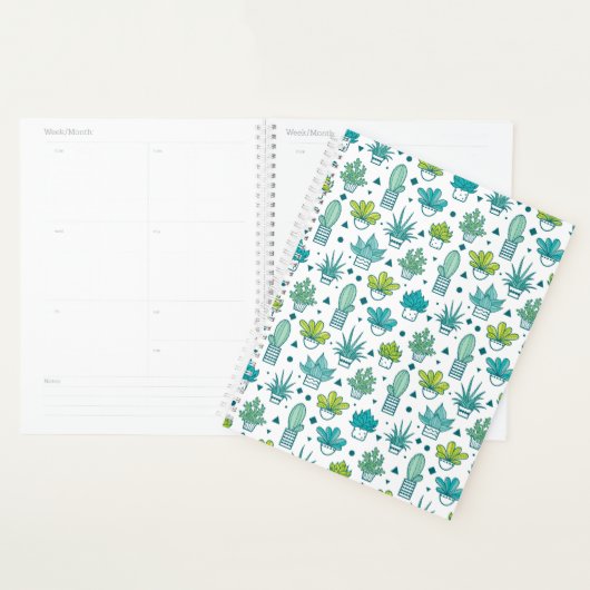 Groen en blauw Waterverf Succulent Patroon Planner (Display)
