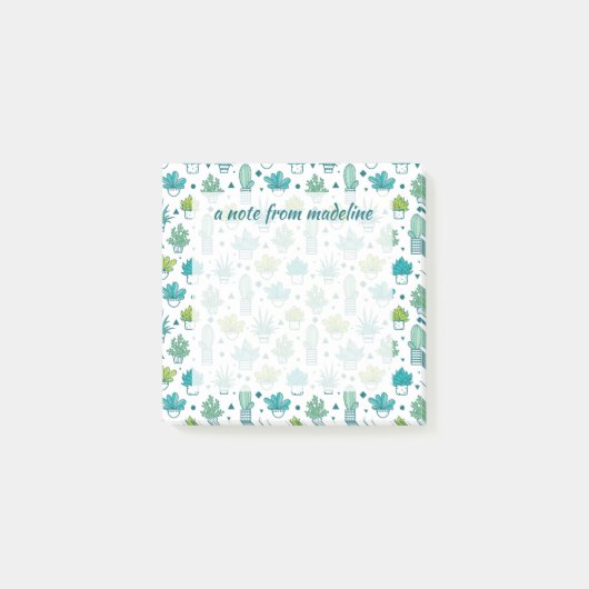 Groen en blauw Waterverf Succulent Patroon Post-it® Notes (Voorkant)