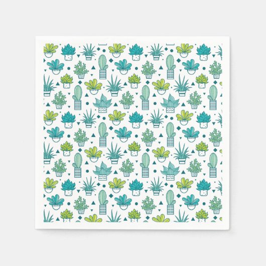 Groen en blauw Waterverf Succulent Patroon Servet (Voorkant)