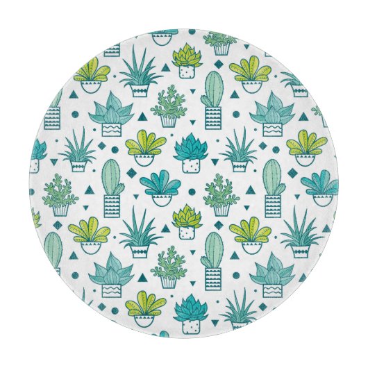 Groen en blauw Waterverf Succulent Patroon Snijplank (Voorkant)