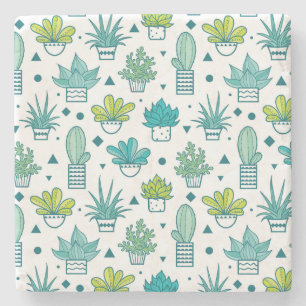 Groen en blauw Waterverf Succulent Patroon Stenen Onderzetter