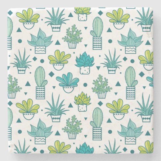 Groen en blauw Waterverf Succulent Patroon Stenen Onderzetter (Voorkant)