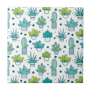 Groen en blauw Waterverf Succulent Patroon Tegeltje