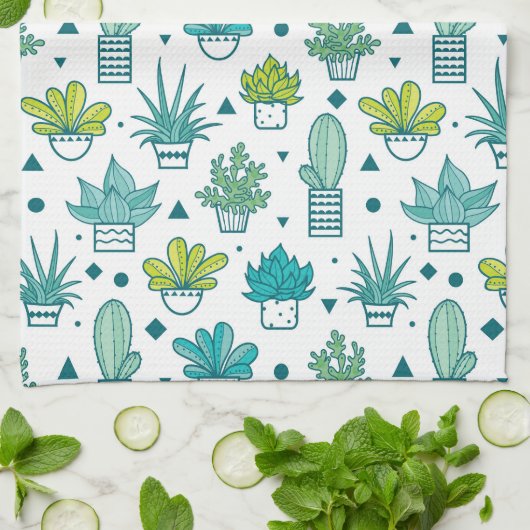 Groen en blauw Waterverf Succulent Patroon Theedoek (Gevouwen)
