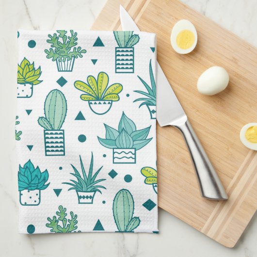 Groen en blauw Waterverf Succulent Patroon Theedoek (Quarter Fold)