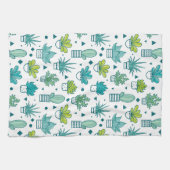 Groen en blauw Waterverf Succulent Patroon Theedoek (Horizontaal)