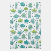 Groen en blauw Waterverf Succulent Patroon Theedoek (Verticaal)