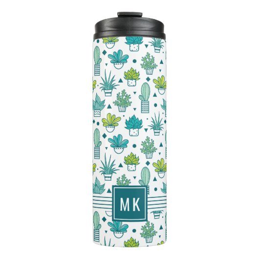 Groen en blauw Waterverf Succulent Patroon Thermosbeker (Voorkant)