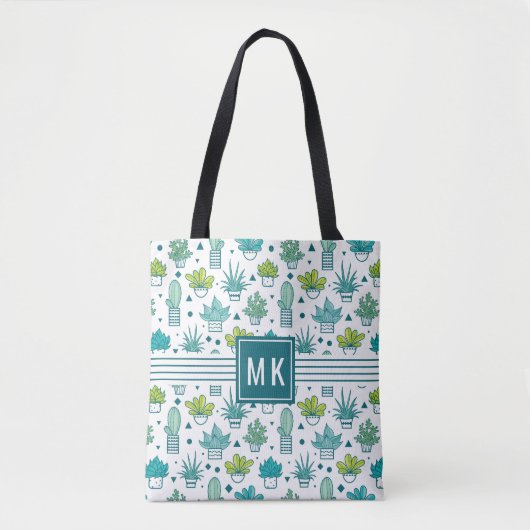 Groen en blauw Waterverf Succulent Patroon Tote Bag (Voorkant)