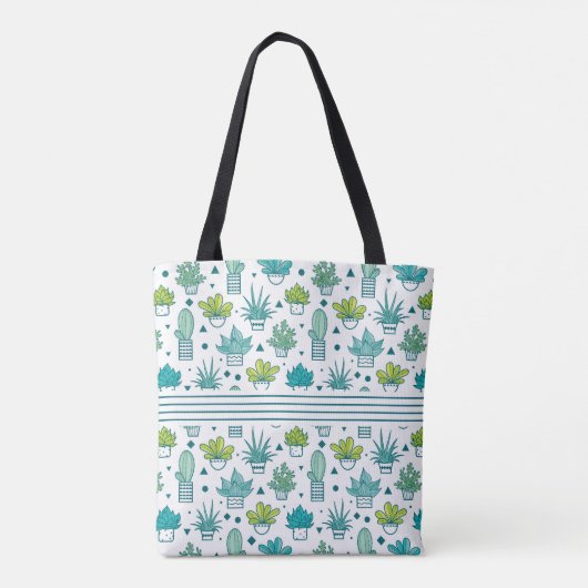 Groen en blauw Waterverf Succulent Patroon Tote Bag (Achterkant)