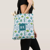 Groen en blauw Waterverf Succulent Patroon Tote Bag (Dichtbij)