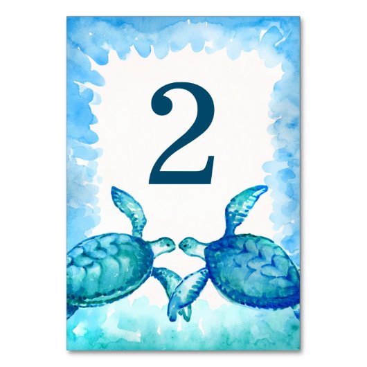 Groen en blauw Zee Turtle Wedding Table Numbers Kaart (Achterkant)