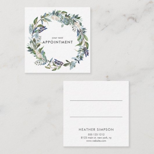 Groen en blauwe bloemen afsprakenkaartje (Voorkant / Achterkant)