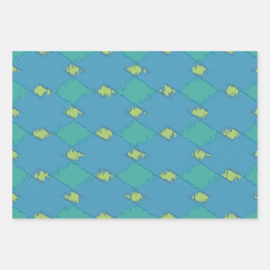 Groen en Blauwgroen Ikat Patroon Inpakpapier Vel (Voorkant)