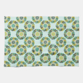 Groen en Blauwgroen Modern Geometrisch Bloempatroo Theedoek (Horizontaal)