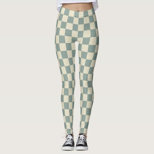 Groen en Bleek geel dambord Leggings (Voorkant)