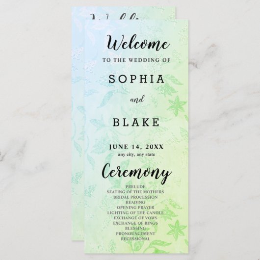  Groen en Bloemen Metallic Bruiloft Programma (Voorkant / Achterkant)