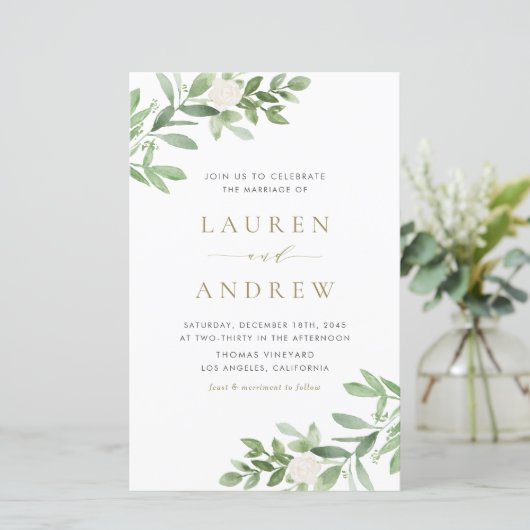 Groen en Bloemen QR Code Huwelijksuitnodiging (Staand voorkant)