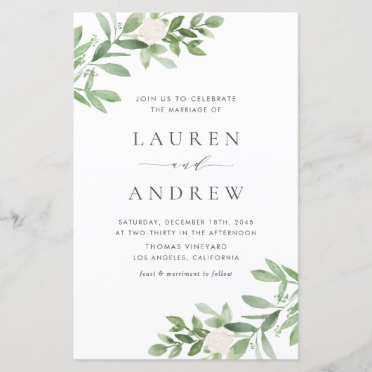 Groen en Bloemen QR Code Huwelijksuitnodiging (Voorkant)