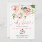 Groen en BLush Roze Bloemen baby shower Invite Kaart (Voorkant)