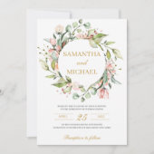 Groen en blush roze bloemenboho gouden bruiloft kaart (Voorkant)