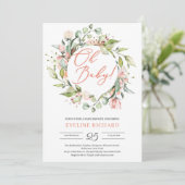 Groen en blush roze bloemenkrans Oh baby Kaart (Staand voorkant)