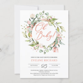 Groen en blush roze bloemenkrans Oh baby Kaart