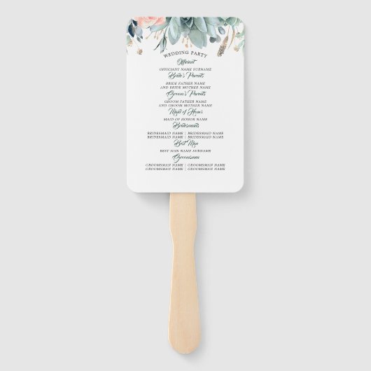 Groen en Blush Roze Roze Bruiloft Programma Handwaaier (Achterkant)