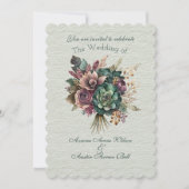 Groen en Bourgogne Bloemen Bruiloft Boeket Kaart (Voorkant)